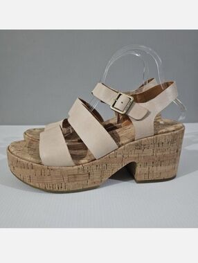 Kork Ease Tish Cork Platform Sandal Womens Size 10 Cream Leather Block Heel NEW